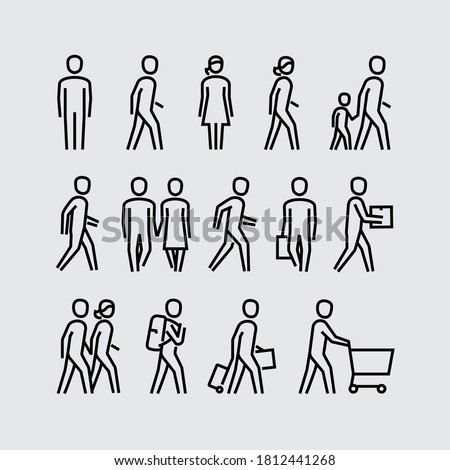 People Walking Vector Line Icons	