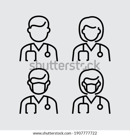Doctor with Face Mask Vector Line Icons
