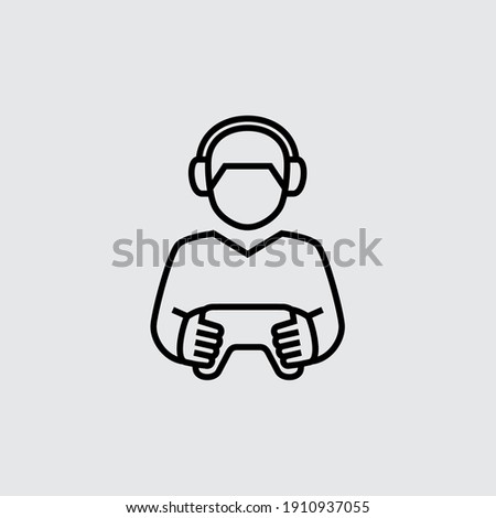 Gamer with Headphones and Wireless Controller Vector Line Icon