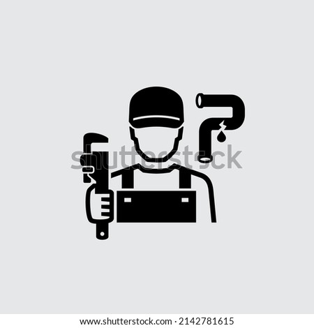 Plumbing Service Plumber With Heavy-Duty Pipe Wrench Vector Icon	
