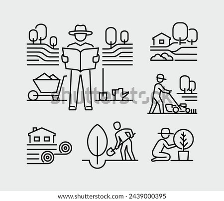 Landscaping Works Vector Line Icons