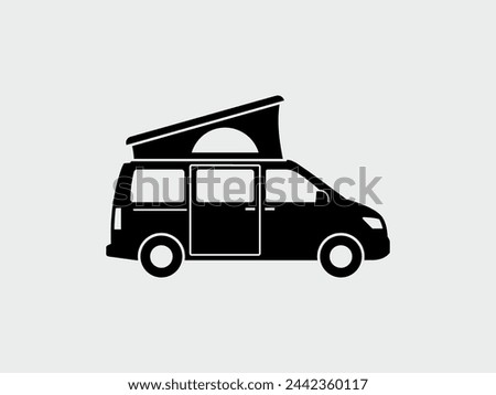 Camper van with bed in the pop-top roof vector icon