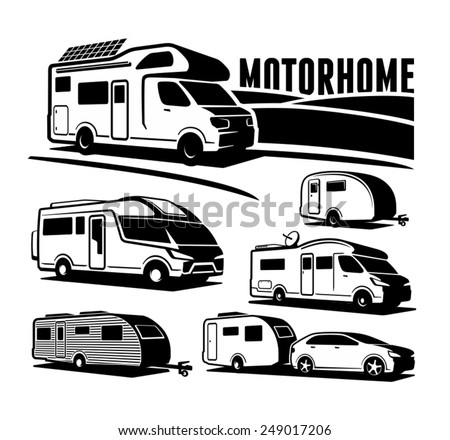 Rv Cars Recreational Vehicles Camper Vans Caravans Vector Icons ...