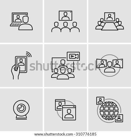 Video conference call communication vector icons 
