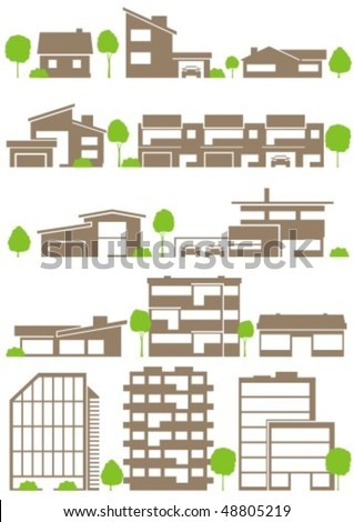 Various variants of buildings