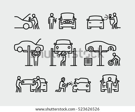 Auto mechanic working on a car icons