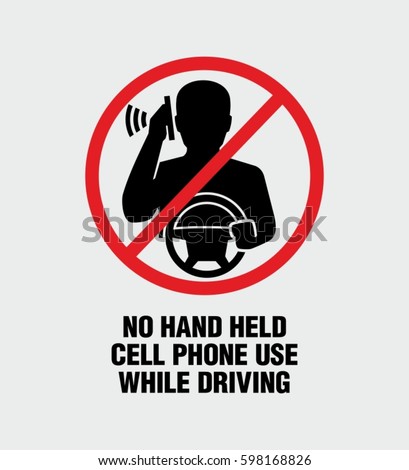 No hand held cell phone use while driving warning vector sign 