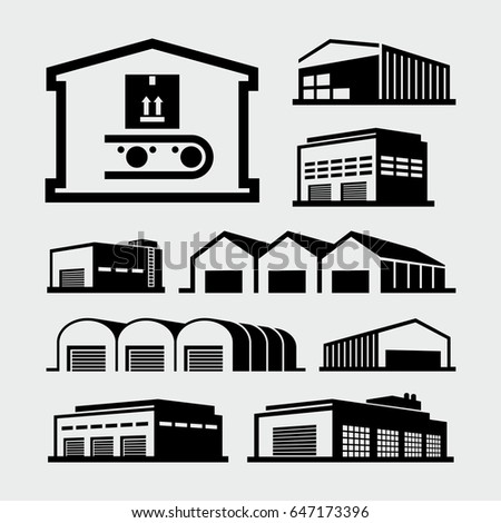 Warehouse Buildings Vector Icons