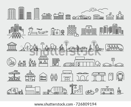 City design elements line icons set 