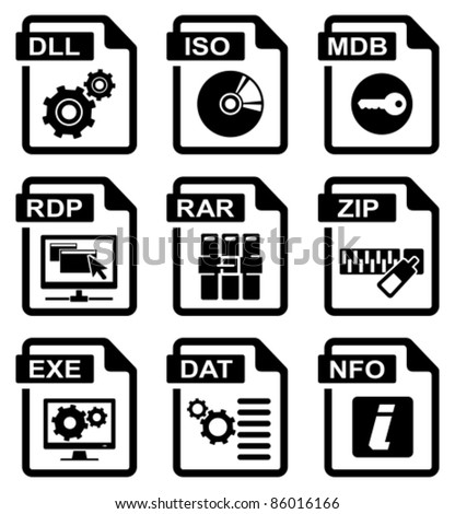 File type icons: programms & system set. All white areas are cut away from icons and black areas merged.