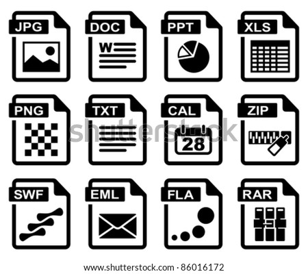 File type icons: Office set. All white areas are cut away from icons and black areas merged.