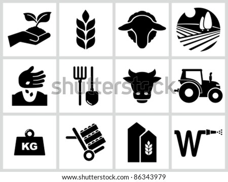 Agriculture and farming icons. All white areas are cut away from icons and black areas merged.