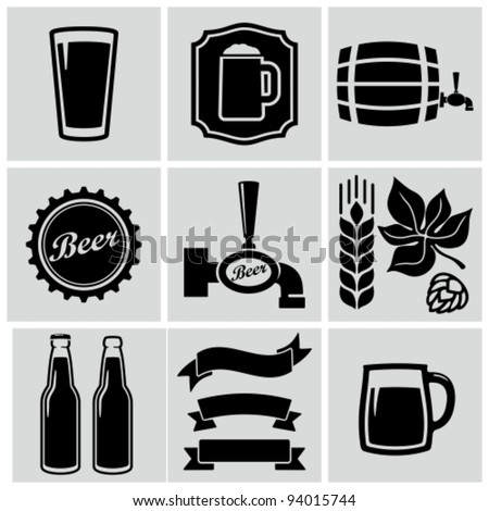 Vector black beer icons set.
