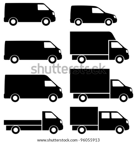 Commercial van icons set. See also commercial vans in color.