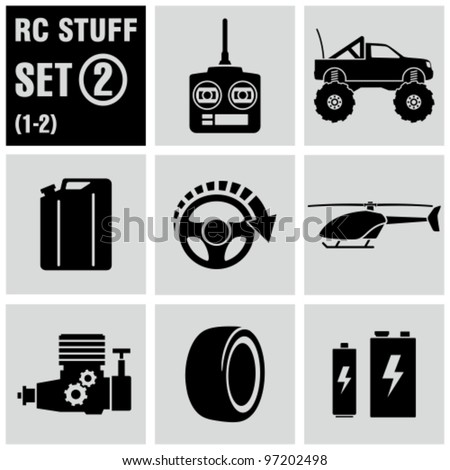 RC - vector black icon set 2. Remote control toys.