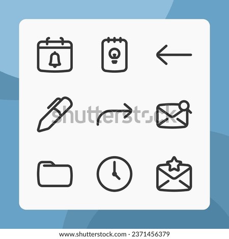 Essential icons in line style, for ui ux design, website icons, interface and business. Including calendar, reminder, time, pen, folder, favorite message, note, etc.