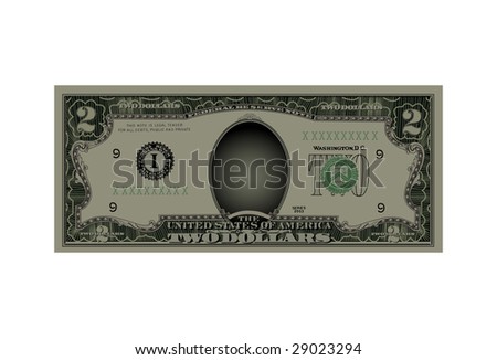 Drawing of a denomination of two dollars.Vector,Without mesh.