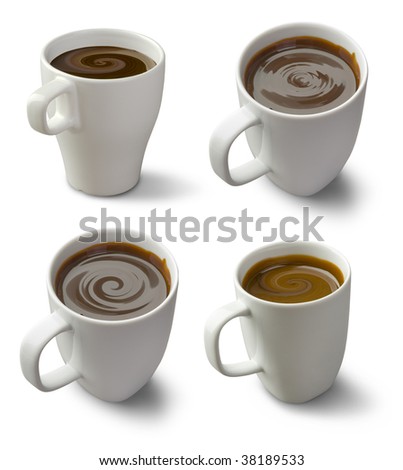 chocolate mug isolated on a white,  set of full-size images with different patterned surfaces