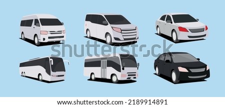 Cars of different types of illustrations set side view of the bus, sedan, minibus, micro, mini micro