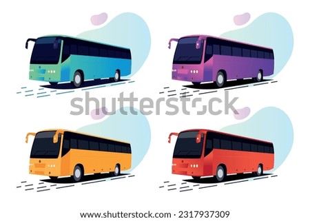 Illustration of Colorful Buses with different colors. 