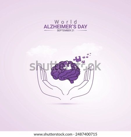 World Alzheimer's Day creative ads design. brain, hand and bulb vector isolated on Template for background. Alzheimer's Poster, vector, 3d, illustration, Sep 21. Important day, Holiday concept.