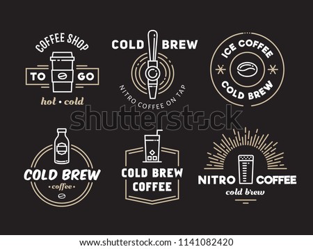 Cold brew coffee and nitro coffee badges. Vector line art logos for cafe