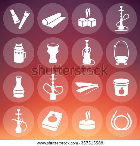 Vector Images Illustrations And Cliparts Set Of Vector Hookah Icons Waterpipes Tobacco Charcoal And Accessories Labels For Shisha Shop Or Lounge Hqvectors Com