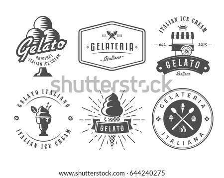 Set of gelato badges. Vector italian ice cream labels. Retro logos for cafeteria or bar.