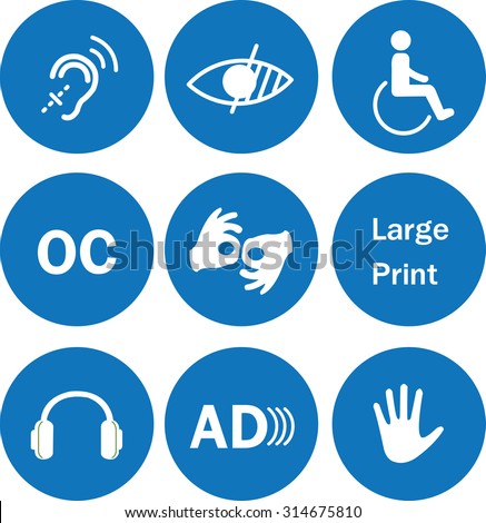 Vector disabilities icons. Disabled access icons.