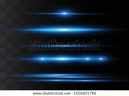 Blue horizontal lens flares pack. Laser beams, horizontal light rays.Beautiful light flares. Glowing streaks on dark background. Luminous abstract sparkling lined background. Сток-фото © 