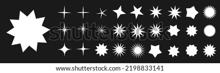 Star icon. Collection of illustrations of twinkling stars. Sparks, shining explosion in the sky. Christmas vector symbols isolated. Shine or fireworks. Vector dust. Flat design.