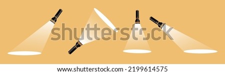 Lantern silhouette on a yellow background. Find or find a design concept. Applicable as banner, ad, message design. Flat vector illustration. Flashlight, light bulb, spotlight, advertisement.