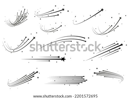 Abstract shooting star, falling star with a powerful trail star on a white background Meteoroid, comet, speed line, motion vortex, asteroid, speed motion line.