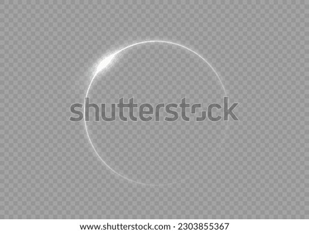 Light circle white swirl. Curved white line light effect. Darkening of the moon. Flash vector semicircle and spark light effect. Glowing white speed circle portal on the road. Podium, radial platform.