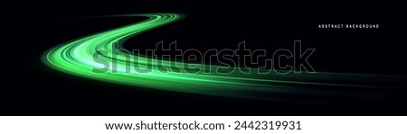 Green glowing shiny lines effect vector background. Luminous white lines of speed. Light glowing effect. Light trail wave, fire path trace line and incandescence curve twirl.