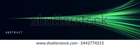 Green glowing shiny lines effect vector background. Luminous white lines of speed. Light glowing effect. Light trail wave, fire path trace line and incandescence curve twirl.