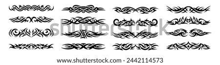 Neo tribal tattoo set, vector Celtic gothic cyber body ornament shapes kit, abstract Hawaiian sign. Neo tribal silhouette clipart