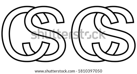 Logo sign sc and cs icon sign two interlaced letters S, C vector logo first capital letters counter pattern alphabet