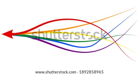 arrow formed by multiple merging lgbt pride colourful lines on white background. Partnership, merger, alliance and integration concept