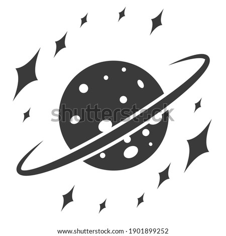 Cosmic landscape, planet with ring and stars, vector icon space sign star planet of the universe