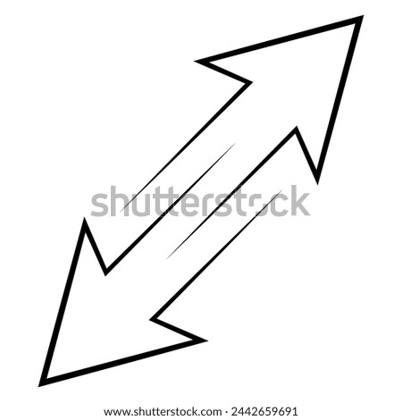 Arrow icon in different directions diagonally, sign transfer stretch break