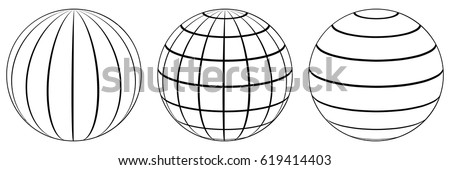 Set spheres globe earth grid, horizontally and vertically, latitude and longitude. Vector globe