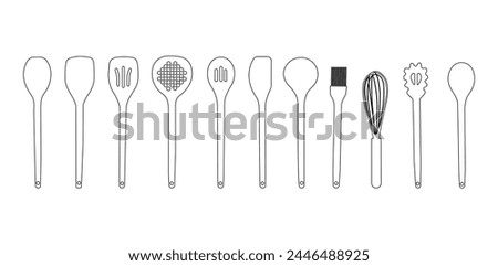 Baking kitchen tools outline. Kitchen items vector EPS pack. Set of Doodle kitchen Hand drawn Sketch line vector illustration.