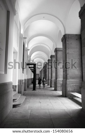 MADRID, SPAIN-JUNE 27: Sculptures and tourists at Reina Sofia Museum of Contemporary Art  on June 27, 2012 in Madrid Spain