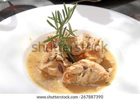 Chicken and rabbit stew with almonds and wine Spain