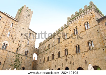 VOLTERRA ITALY-APRIL 30, 2015: The central square of Volterra is Priori square on April 30, 2015 in Volterra Tuscany Italy,