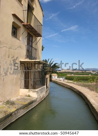 Irrigation channel and orchards  Godella Valencia province Spain