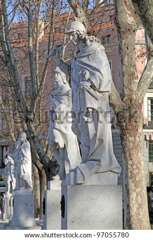 Sculptures Oriente square Madrid city Spain