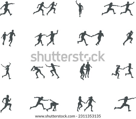 Relay runners silhouette, Relay Relay silhouette, Relay race runner silhouettes.