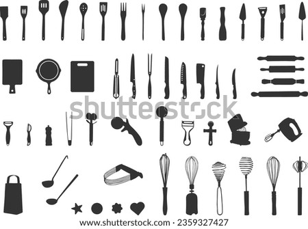 Baking kitchen tools silhouettes, Bakery silhouette, Bakery, Kitchen tools , Kitchen tools silhouettes